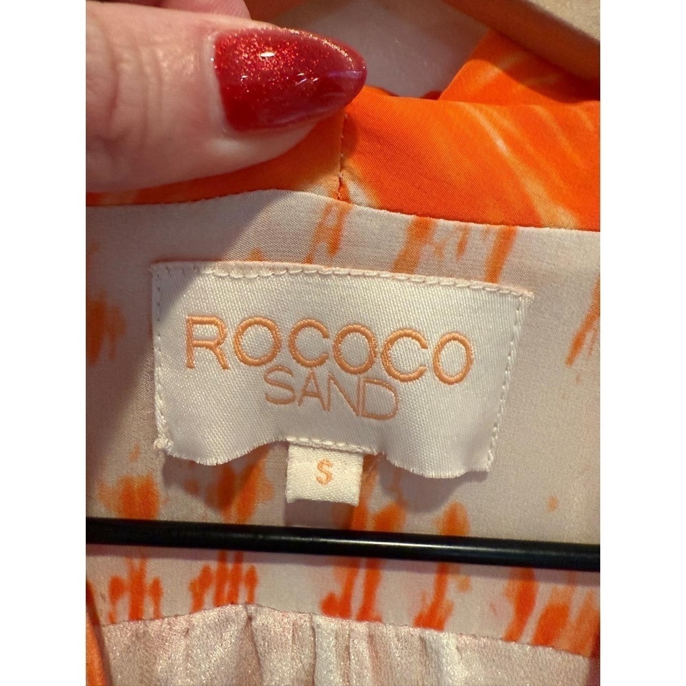 ROCOCO SAND Womens Mini Dress Size S Orange Off-White Tie-Dye Long Sleeve Collar - Picture 2 of 8